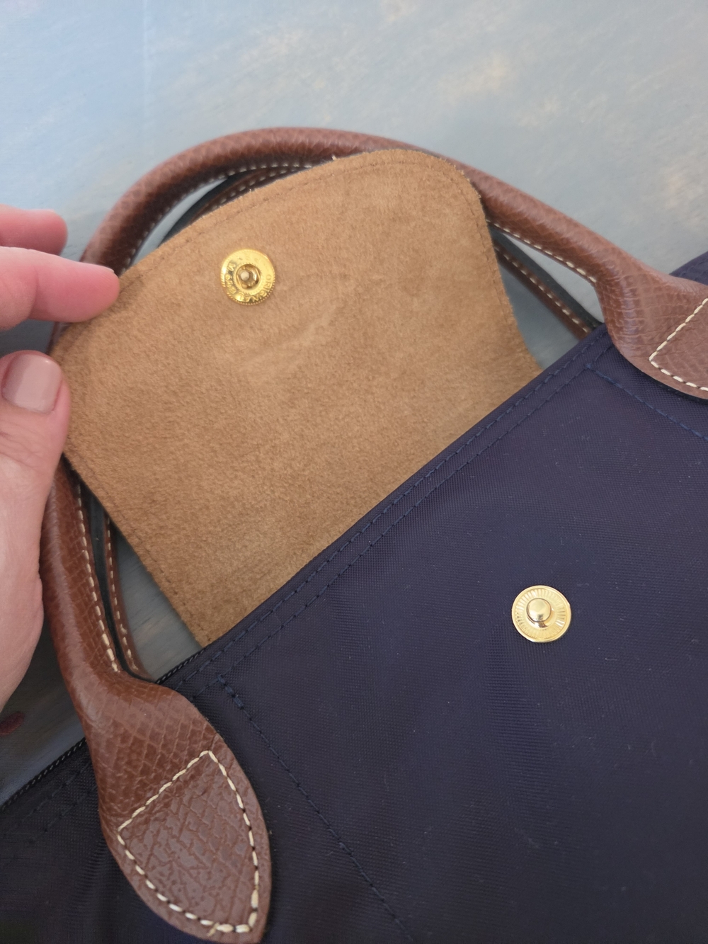 Longchamp Le Pliage Small Tote in Purple with Brown Leather - Picture 3 of 11